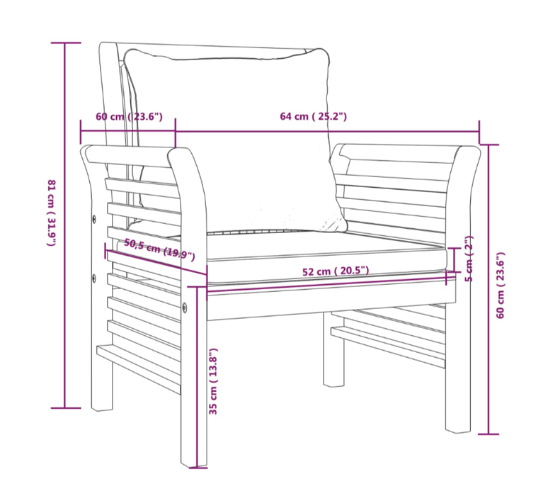 Garten-Essgruppen-Set Vinola mit Kissen und Esstisch aus Massivholz Akazie