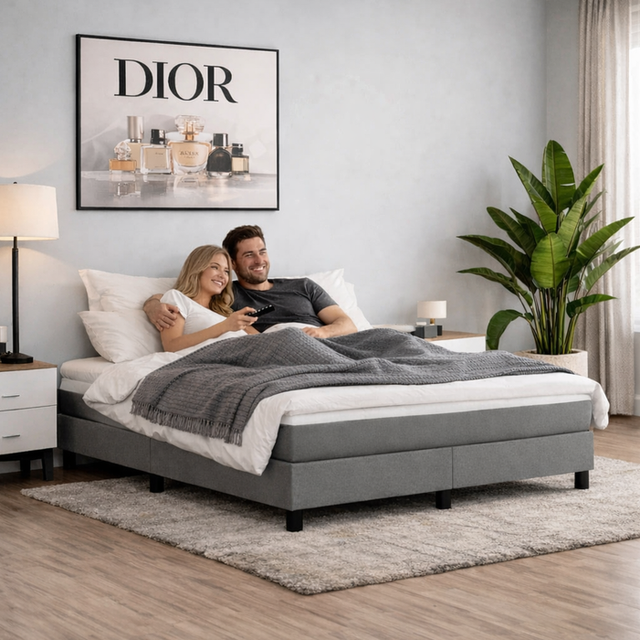 Boxspringbett Dunkelgrau 90x200 cm Stoff  H3/H4 Komplett-Set Bett Topper Matratze