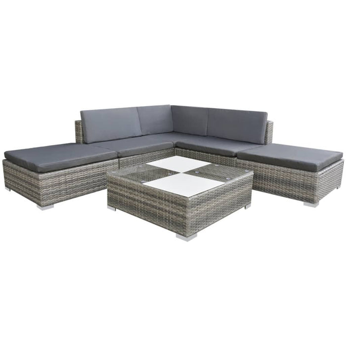 6 pcs. Garden Lounge Set with Cushions Poly Rattan Gray