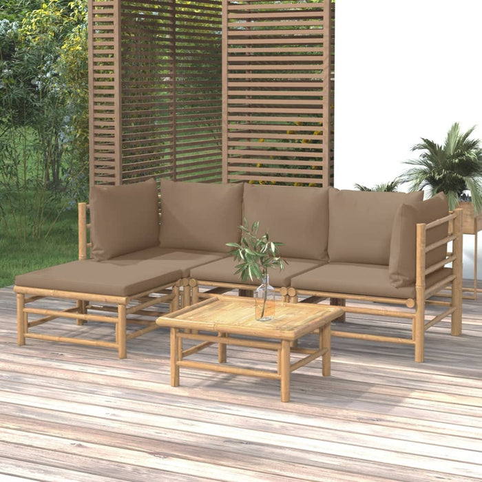5 pcs. Garden lounge set with taupe bamboo cushions