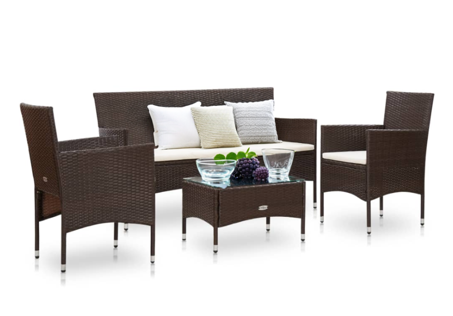 Gartenlounge-Set Arta mit Auflagen und Esstisch aus Poly Rattan