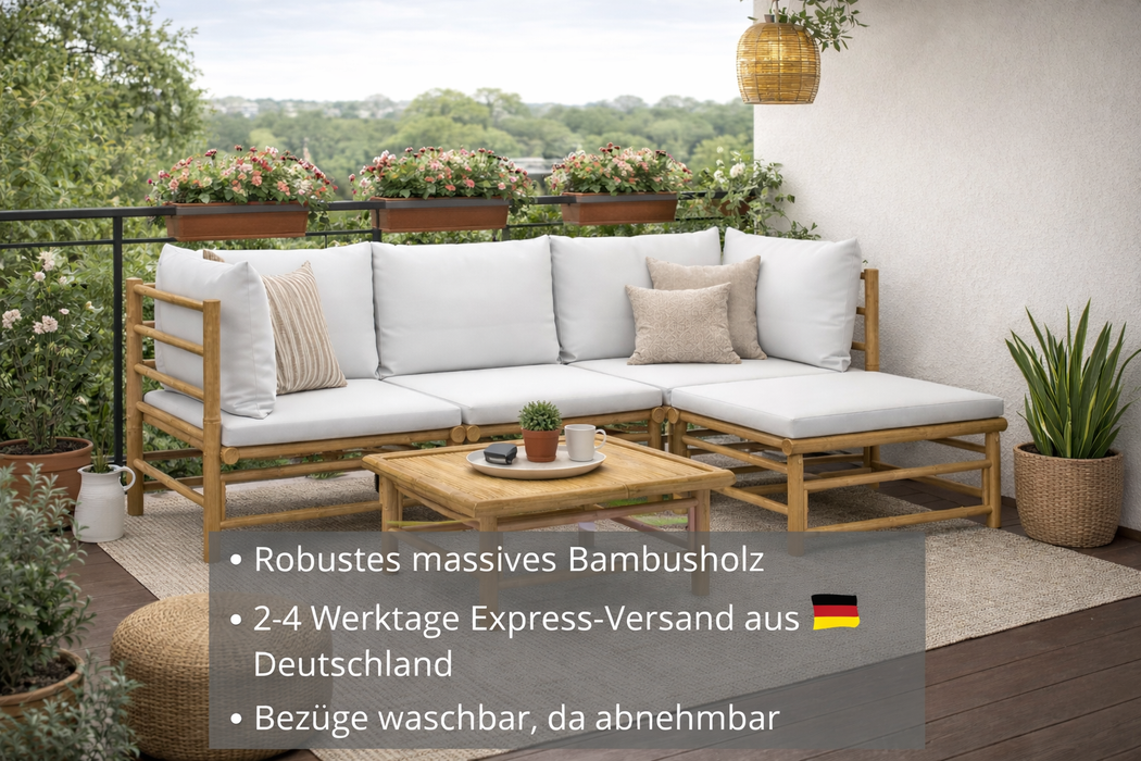 Garten-Lounge-Set Katalania mit Kissen & Loungetisch in Taupe oder Hellgrau Bambusholz