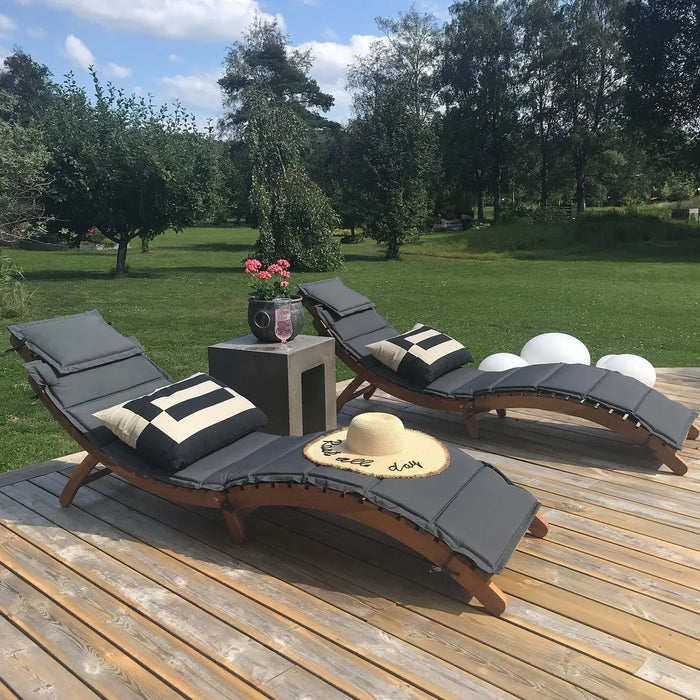 Sun lounger with cushion in solid acacia wood, dark gray