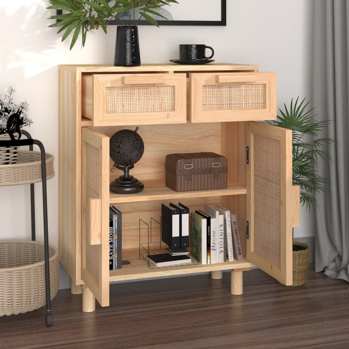 Sideboard Sarah Wiener Geflecht in Braun aus massiver Kiefer und Natur-Rattan