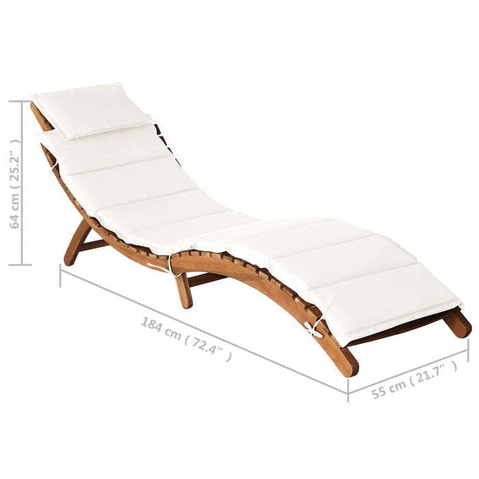 Sun lounger with cushion in solid acacia wood, dark gray