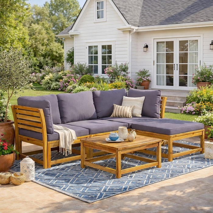 Gartenlounge-Set Evgenia mit Sitzpolster, Rückenkissen & Esstisch