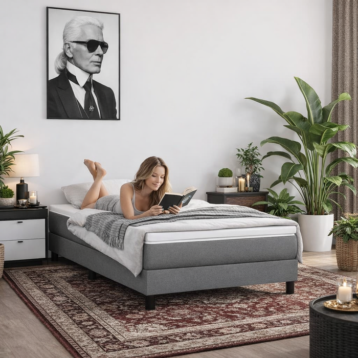 Boxspringbett Dunkelgrau 90x200 cm Stoff  H3/H4 Komplett-Set Bett Topper Matratze