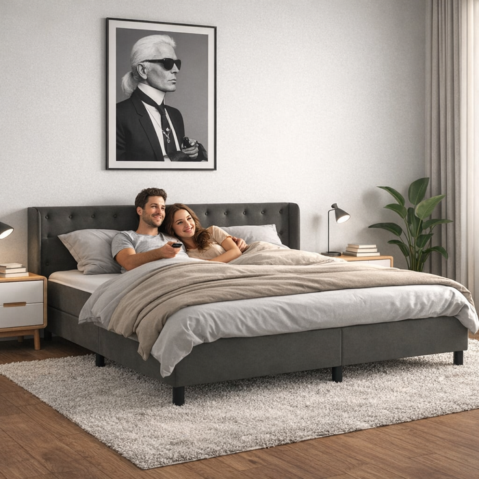 Boxspringbett Kairo mit Matratzenauflage (Topper) in Dunkelgrau oder Schwarz