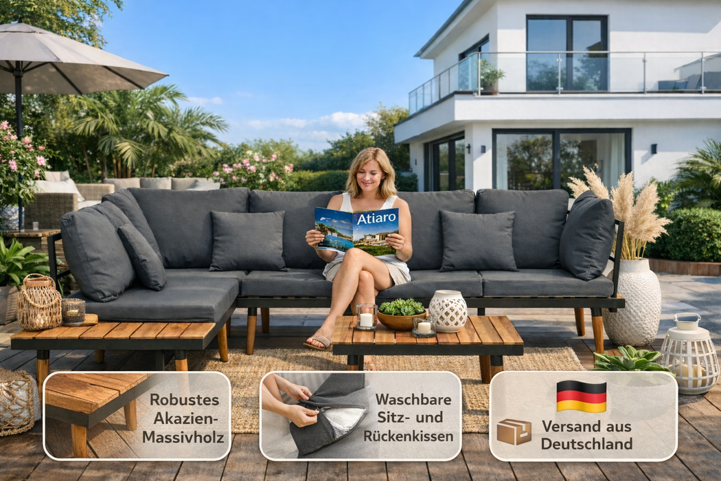 Garten-Lounge-Set Sabrina mit Auflagen aus Massivholz-Akazie