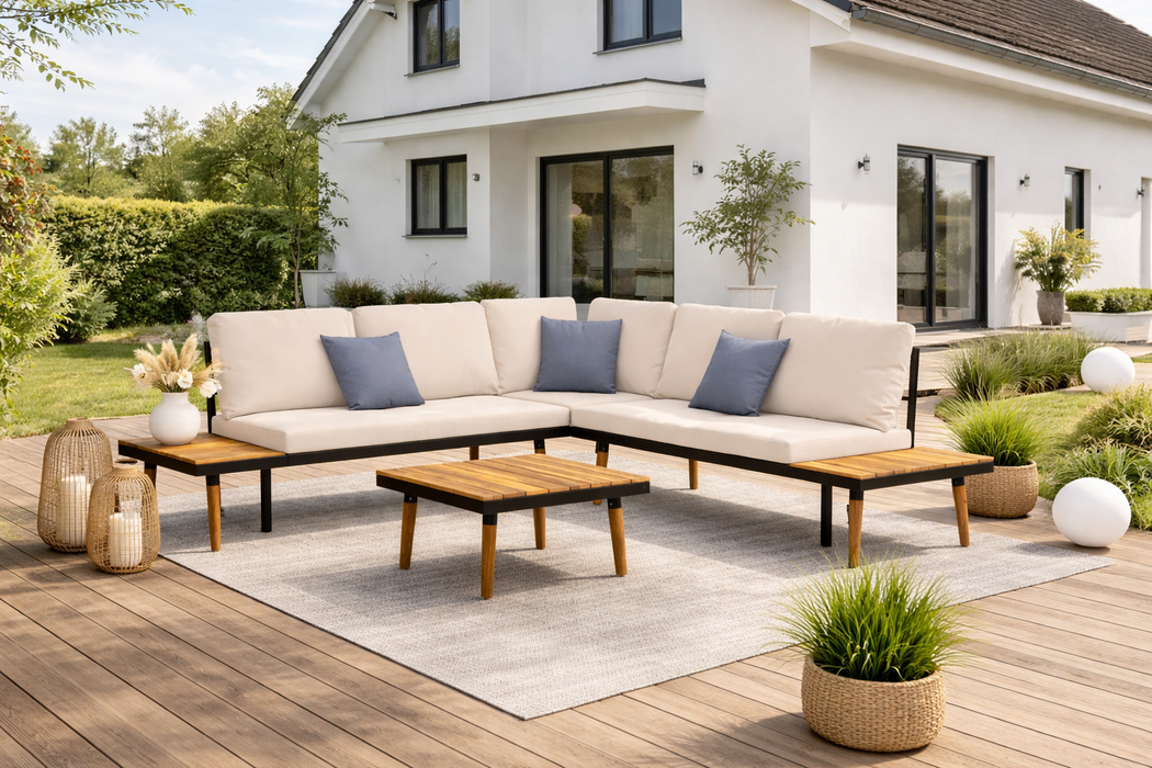 Gartenlounge-Set Sabrina mit Auflagen aus Massivholz-Akazie