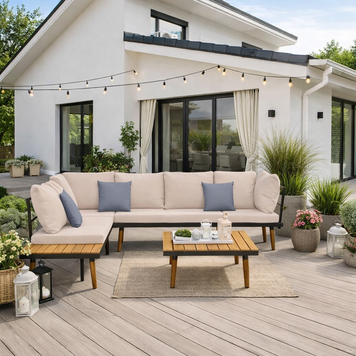 Gartenlounge-Set Sabrina mit Auflagen aus Massivholz-Akazie