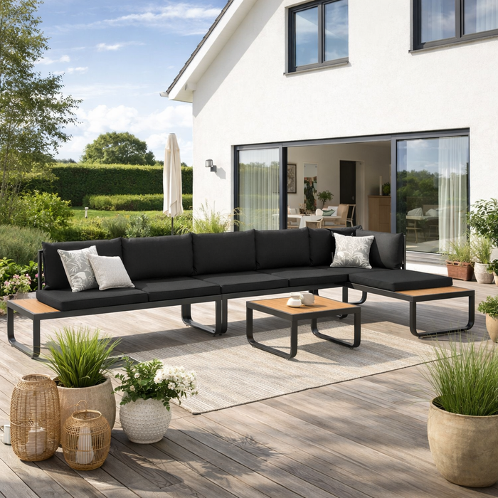 Gartenlounge-Set Elvira aus Aluminium mit Esstisch und Auflagen