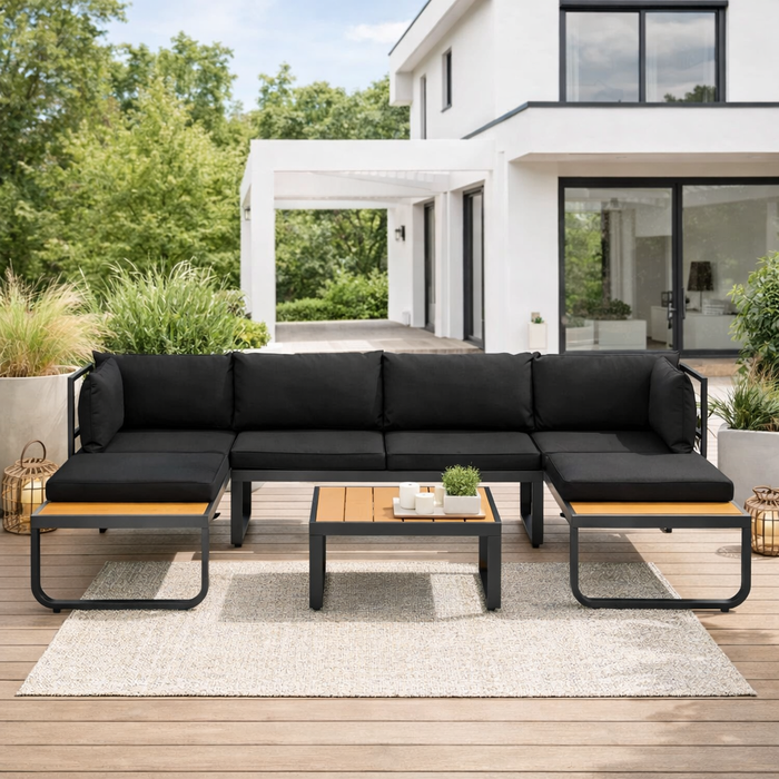 Gartenlounge-Set Elvira aus Aluminium mit Esstisch und Auflagen