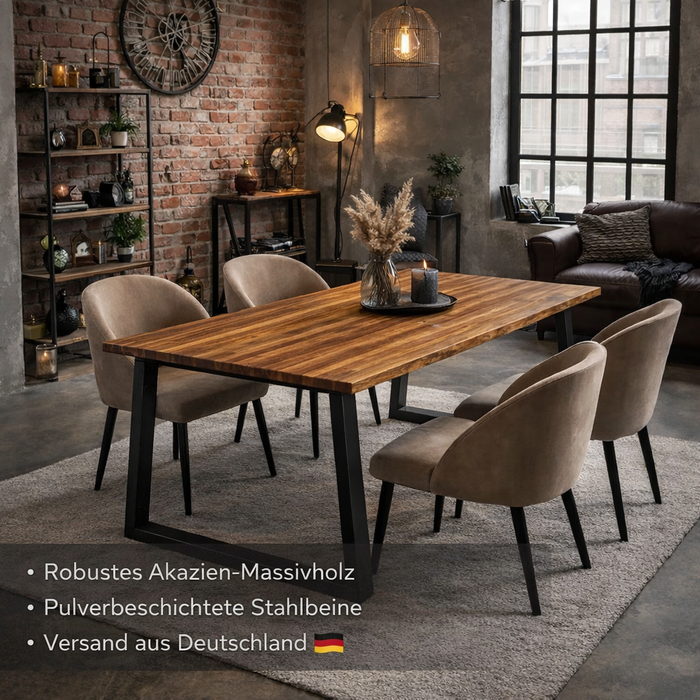 Esszimmertisch Baumkannte "Nibiri" aus massivem Akazienholz in Braun Schwarz