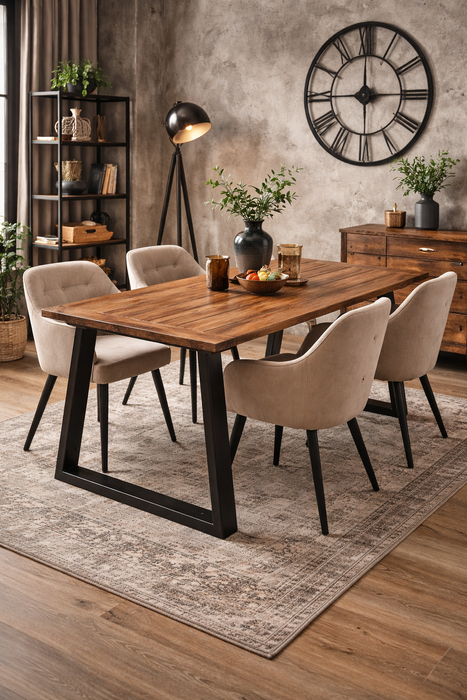 Esszimmertisch Baumkannte "Nibiri" aus massivem Akazienholz in Braun Schwarz