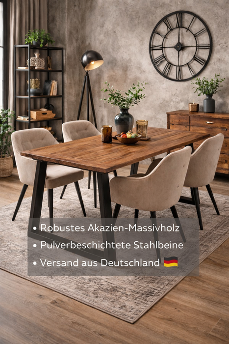 Esszimmertisch Baumkannte "Nibiri" aus massivem Akazienholz in Braun Schwarz