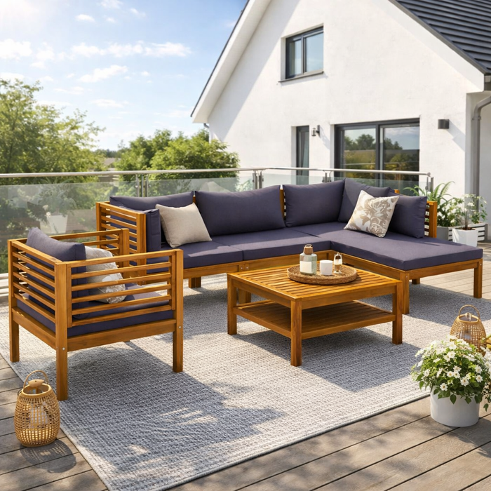 Garten-Lounge-Set Kerstin mit Auflagen und Esstisch Massivholz Akazie