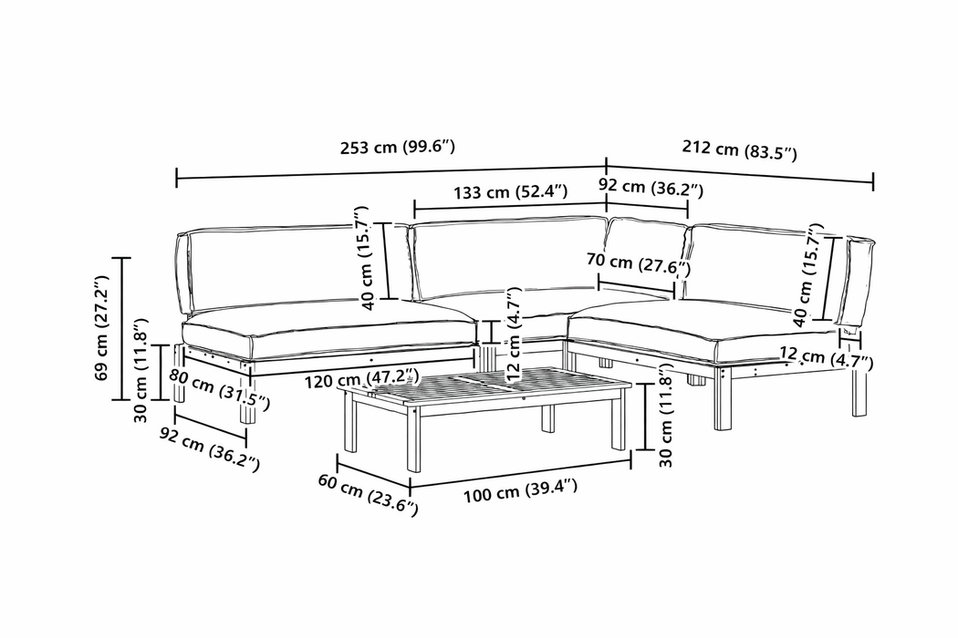 Gartenlounge-Set Valencia (Extra Dicke Kissen und Polster) Akazien-Massivholz