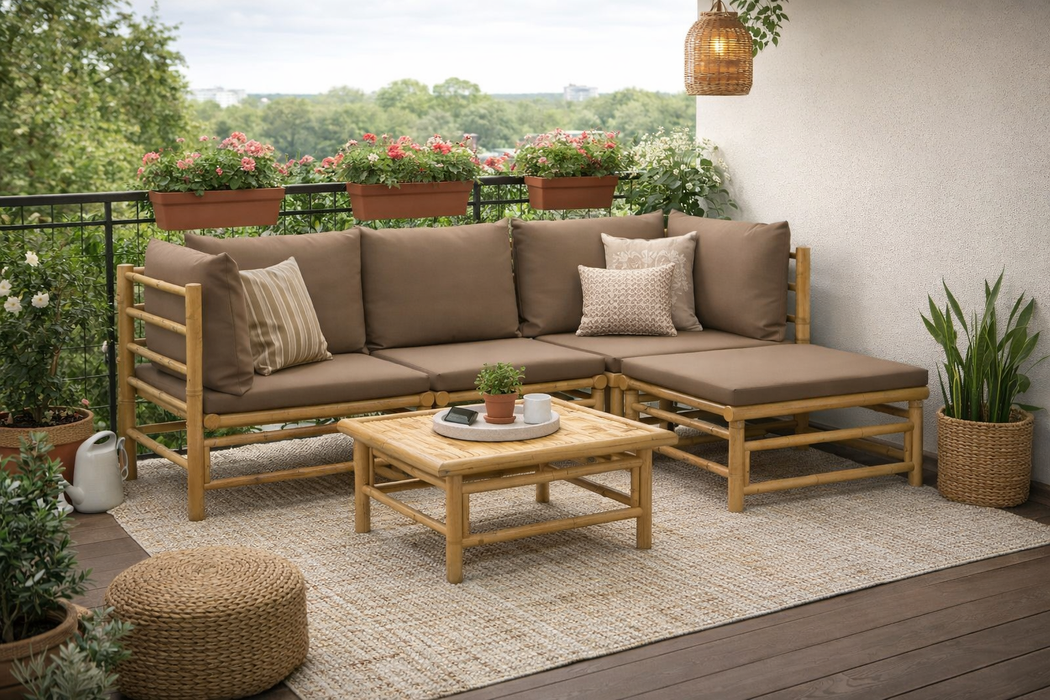 Garten-Lounge-Set Katalania mit Kissen & Loungetisch in Taupe oder Hellgrau Bambusholz