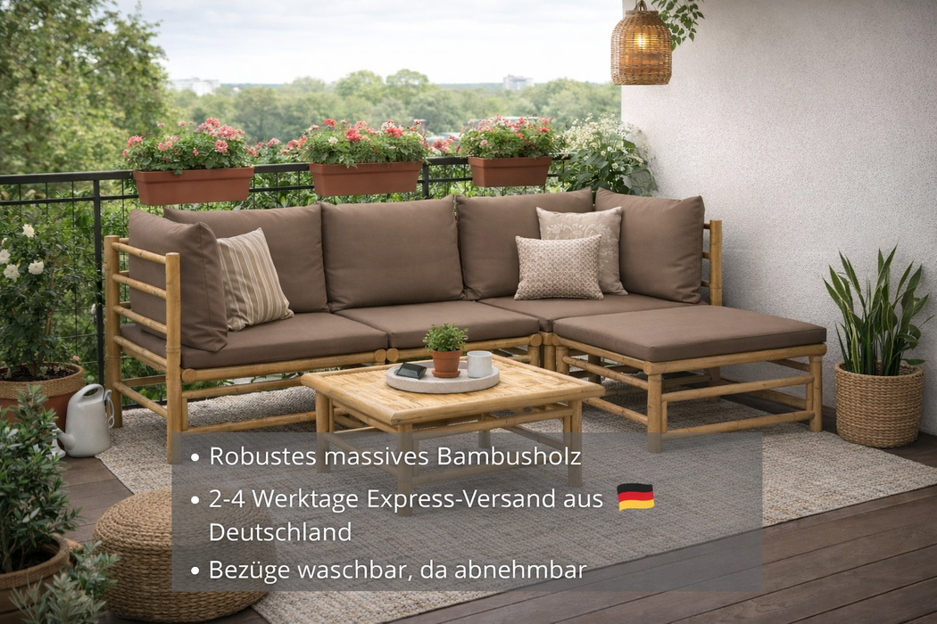 Garten-Lounge-Set Katalania mit Kissen & Loungetisch in Taupe oder Hellgrau Bambusholz