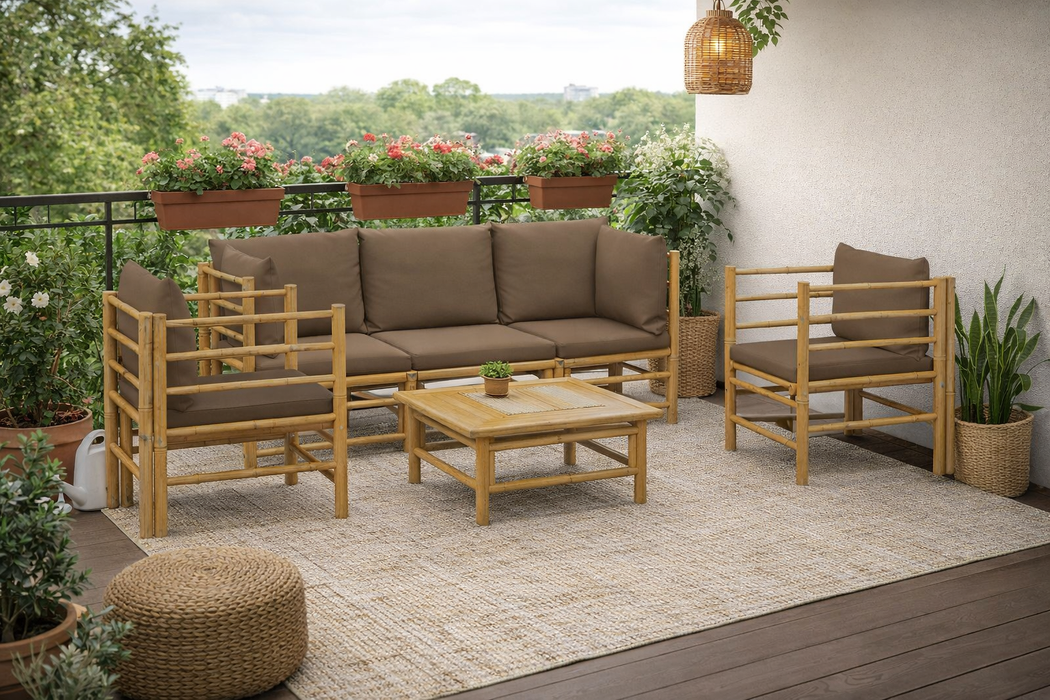 Garten-Lounge-Set Katalania mit Kissen & Loungetisch in Taupe oder Hellgrau Bambusholz