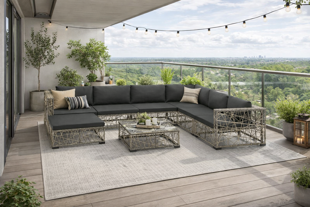 Garten-Lounge-Set Lia mit Auflagen und Tisch in Grau