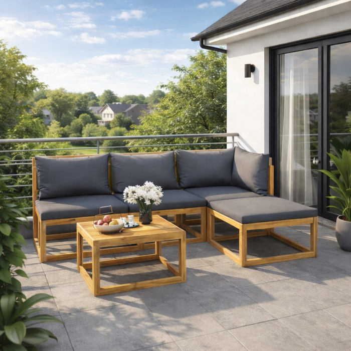 Gartenlounge Set Olivia Akazie Massivholz mit Esstisch und Auflagen