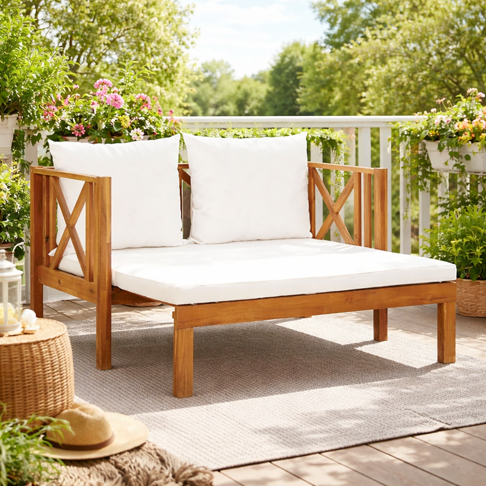 Freizeitsofa Viola aus massivem Akazienholz (Ausziehbare Fußablage)