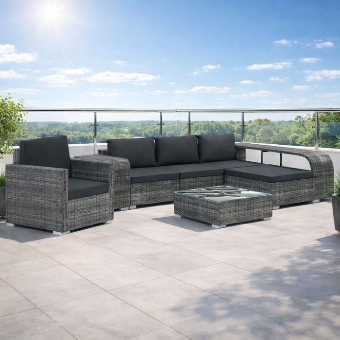 Gartenlounge Georg mit Auflagen, Sessel und Esstisch