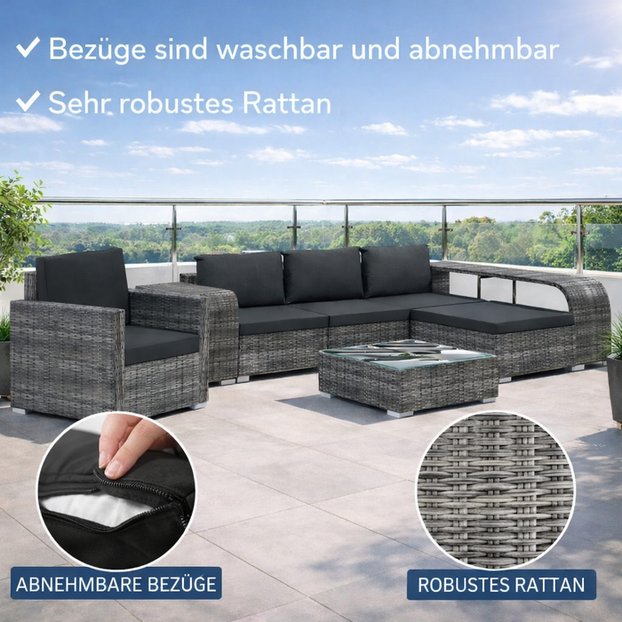 Gartenlounge Georg mit Auflagen, Sessel und Esstisch