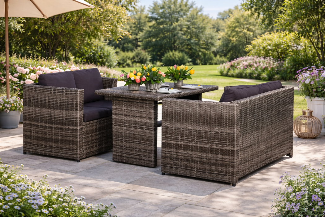 Gartenlounge-Set Agnezia mit Auflagen Poly Rattan Grau