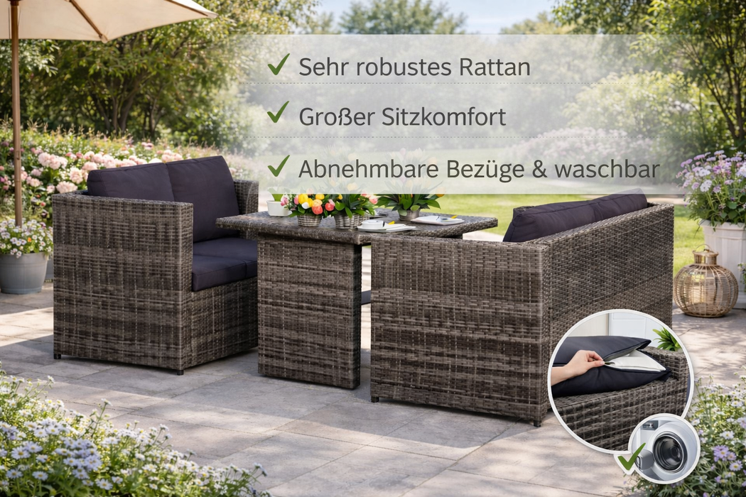 Gartenlounge-Set Agnezia mit Auflagen Poly Rattan Grau