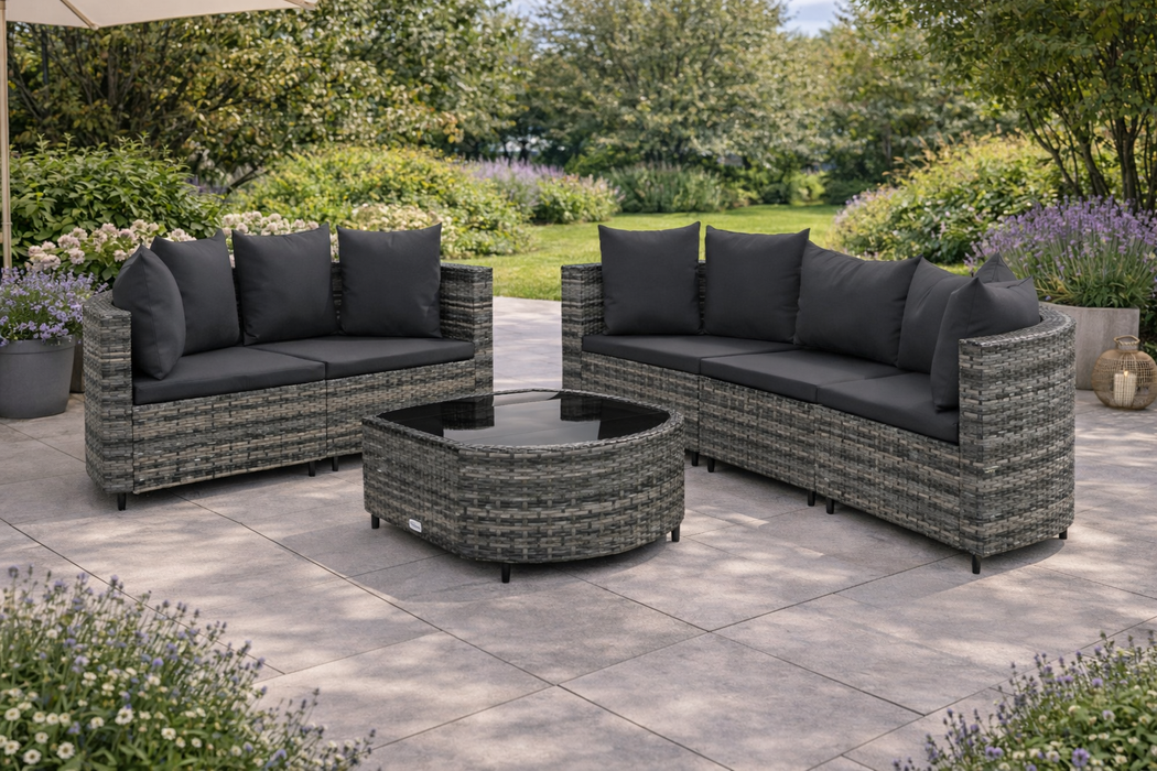 Garten-Sofagarnitur Mando mit Tisch und Kissen aus Rattan