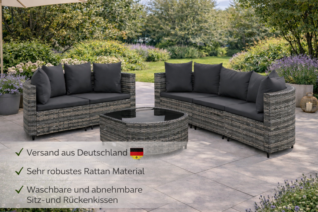 Garten-Sofagarnitur Mando mit Tisch und Kissen aus Rattan