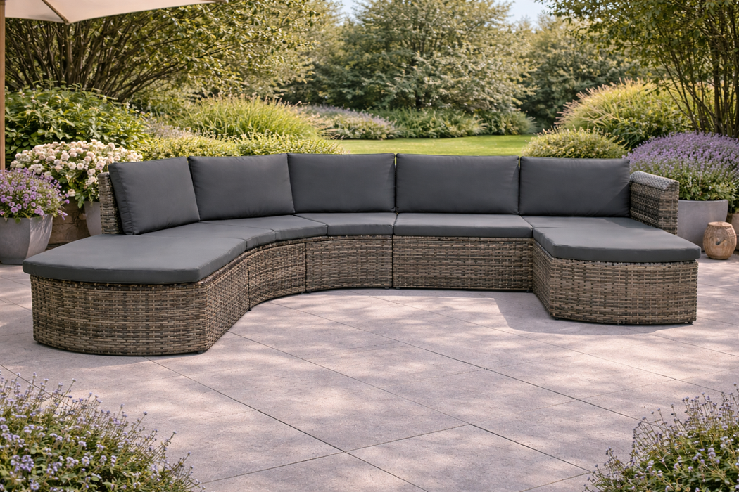 Garten-Lounge-Set München mit Auflagen Poly Rattan Grau
