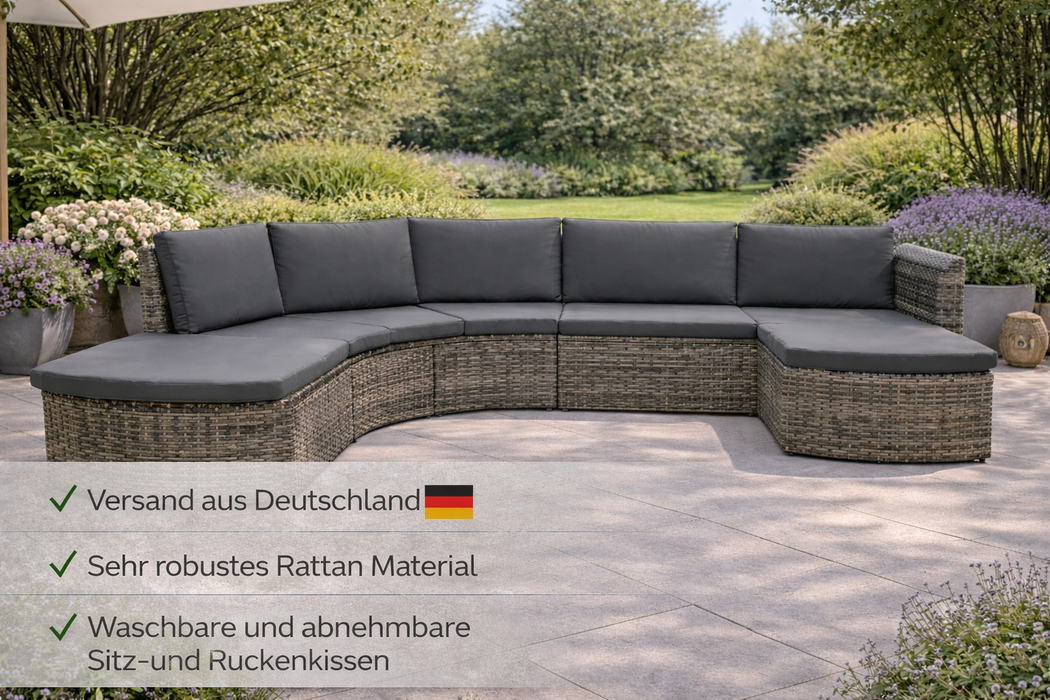 Garten-Lounge-Set München mit Auflagen Poly Rattan Grau