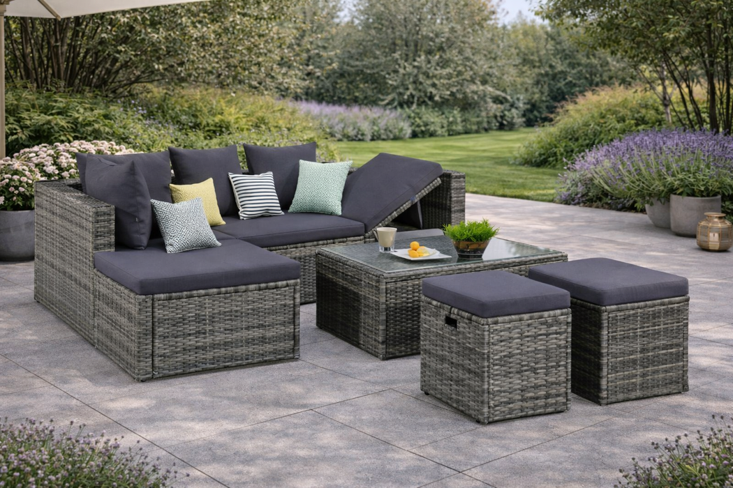 Garten-Lounge-Set Marlin mit Auflagen Poly Rattan Braun SALE 478,90 € Versandfrei