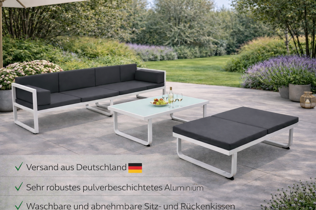 Garten-Lounge-Set Milan mit Auflagen Aluminium Schwarz