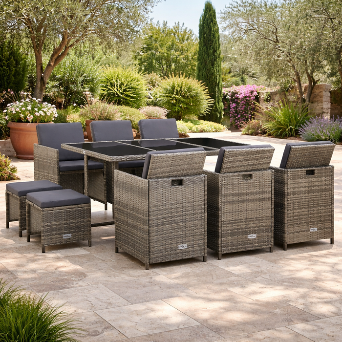 Garten-Essgruppe Wien mit Auflagen Poly Rattan Grau