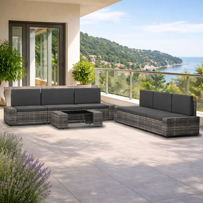 Garten-Lounge-Set Garmin Poly Rattan Grau (Sitzfläche für 6-9 Personen)