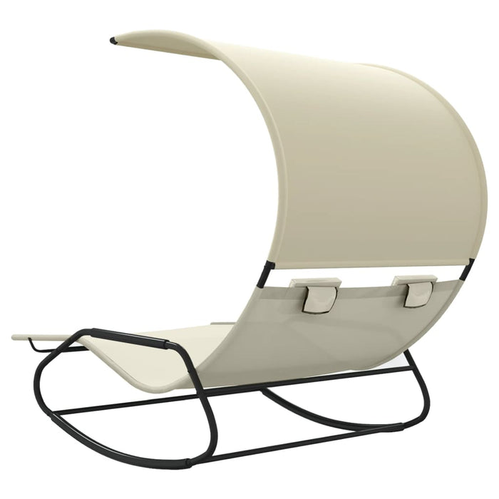 Double rocking lounger with sun canopy gray and cream