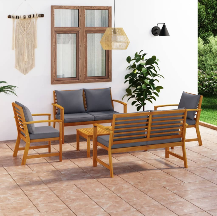 5 pcs. Garden lounge set with cushions in solid acacia wood