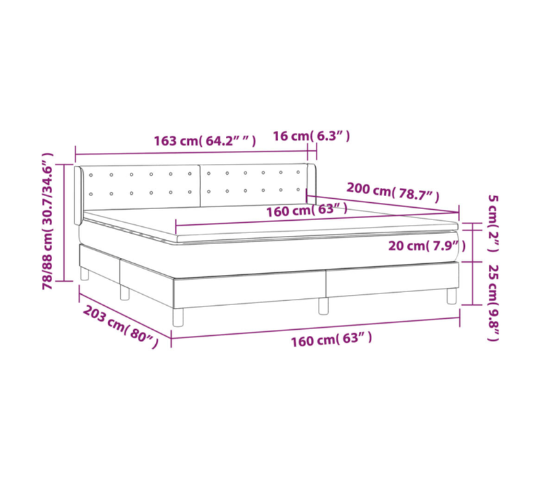 Boxspringbett Kairo mit Matratzenauflage (Topper) in Dunkelgrau oder Schwarz