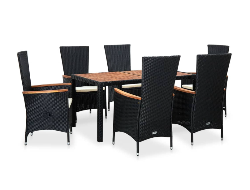Garten-Essgruppe Linda mit Auflagen Poly Rattan Schwarz