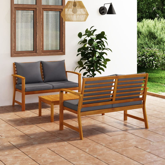 3 pcs. Garden lounge set with cushions in solid acacia wood