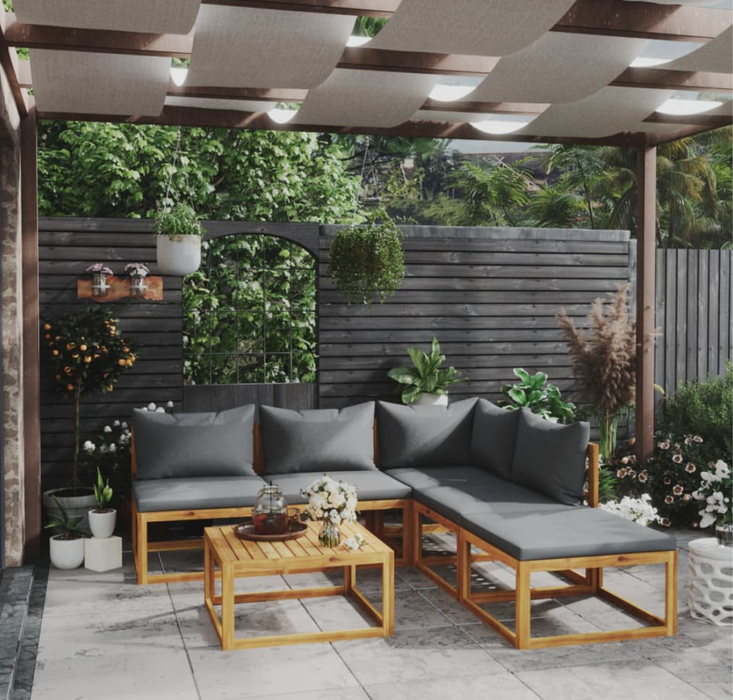 Gartenlounge Set Olivia Akazie Massivholz mit Esstisch und Auflagen