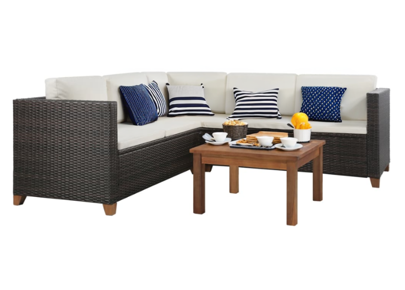 Garten-Lounge-Set Valencia mit Auflagen und Esstisch Poly Rattan Braun