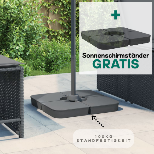 Sonnenschirm Sunshine-Pro 350cm Spannweite (Aufgeklappt) 268cm Hoch + Gratis Ständer & Bodenplatten 100Kg