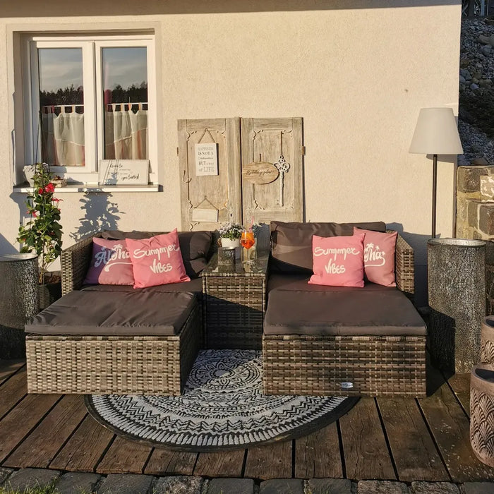 Garten-Lounge-Set Hamburg mit Auflagen Poly Rattan Grau (In zwei Farben erhältlich)