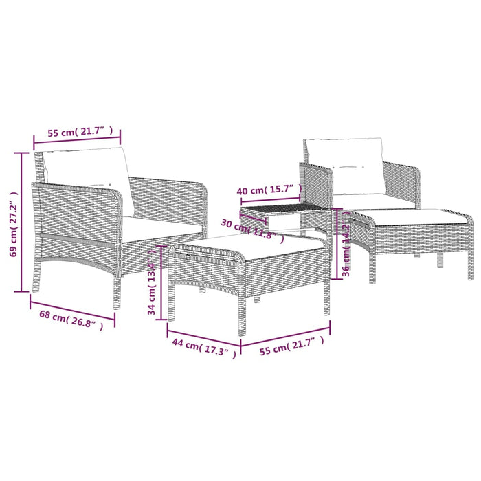 Gartenlounge-Set Hannes mit Auflagen, Tisch und Fußablage 2-teilig